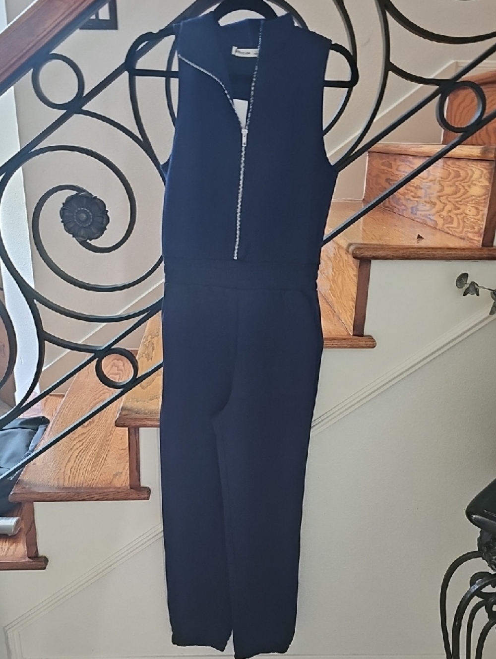 Active USA Sleeveless Navy Front-Zip Jumpsuit